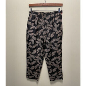 Vintage Womens Crop Pants Size 8 Black Feather Print Silk Satin Artsy Wacky 90s
